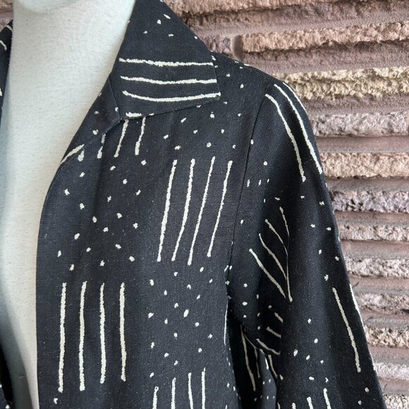 Connie Roberson Black and White Linen Open Drape Casual Lightweight Jacket - Picture 4 of 7